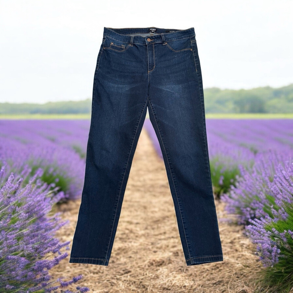 Jones New York Jeans Essex Skinny Womens 14 Mid-Rise Inseam 29 Blue Distressed